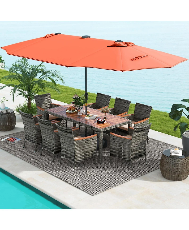 11 Pieces Patio Dining Set with 15 Feet Double-Sided Patio Umbrella Base Included