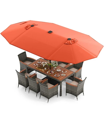11 Pieces Patio Dining Set with 15 Feet Double-Sided Patio Umbrella Base Included