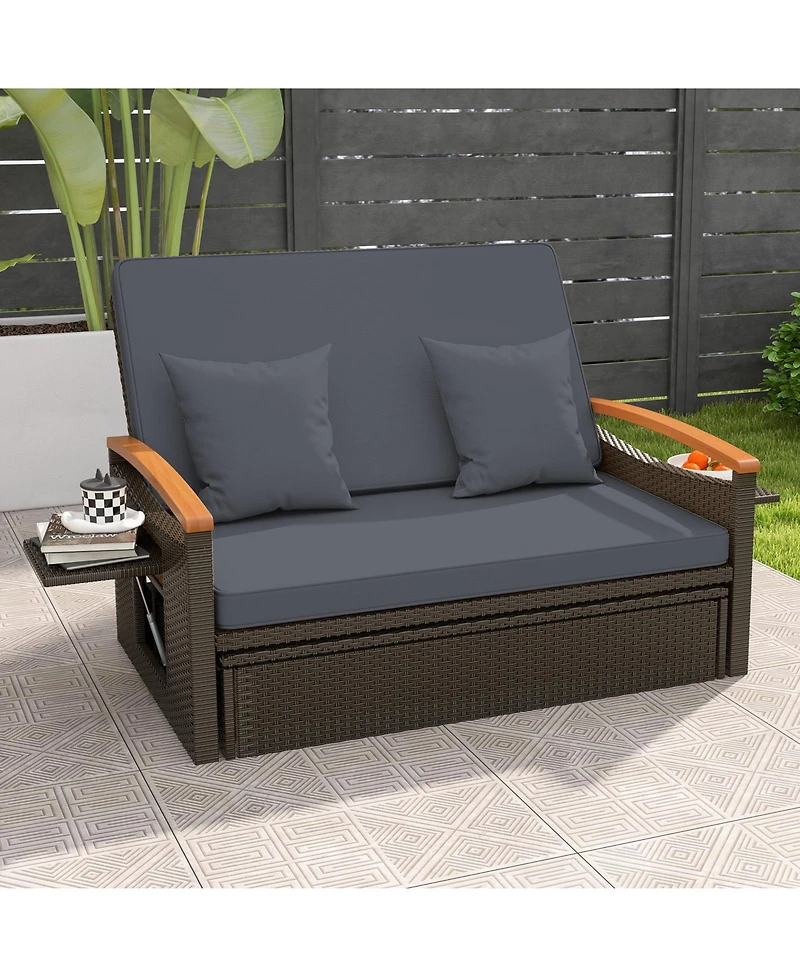 Outdoor Wicker Daybed with Folding Panels and Storage Ottoman
