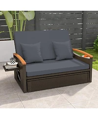 Outdoor Wicker Daybed with Folding Panels and Storage Ottoman