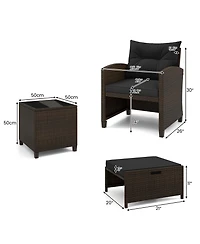 Gouun 5 Pieces Patio Rattan Furniture with 2 Ottomans and Tempered Glass Table