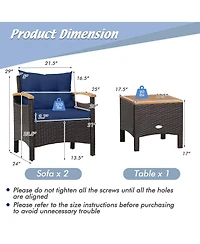 3 Pieces Patio Rattan Furniture Set with Removable Cushions
