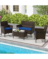 Gouun 4 Piece Patio Rattan Conversation Set with Cozy Seat Cushions