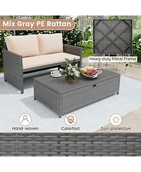 Gouun Outdoor Rattan Daybed Wicker Loveseat and 31 Gallon Storage Ottoman