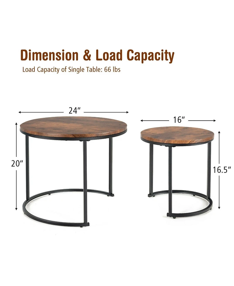 Gouun Set of 2 Modern Round Stacking Nesting Tables for Living Room