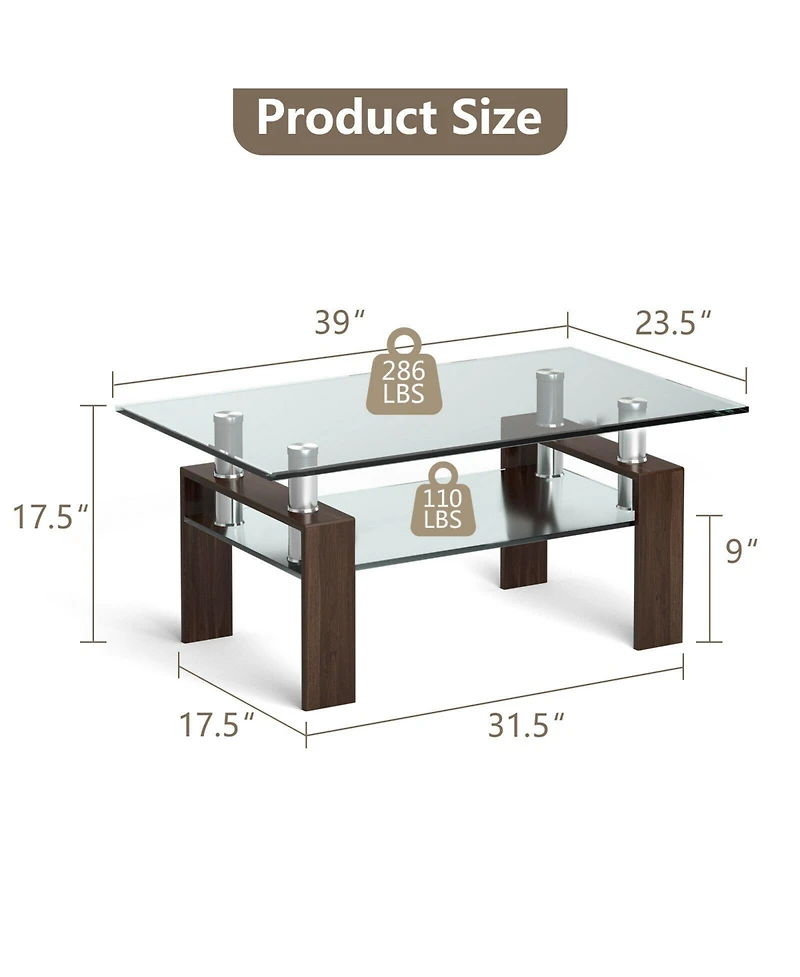 Gouun Rectangle Glass Table with Metal Legs