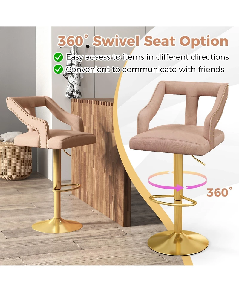 Gouun Set of 2 Bar Chairs with Footrest and 2-Layer Electroplated Metal Base