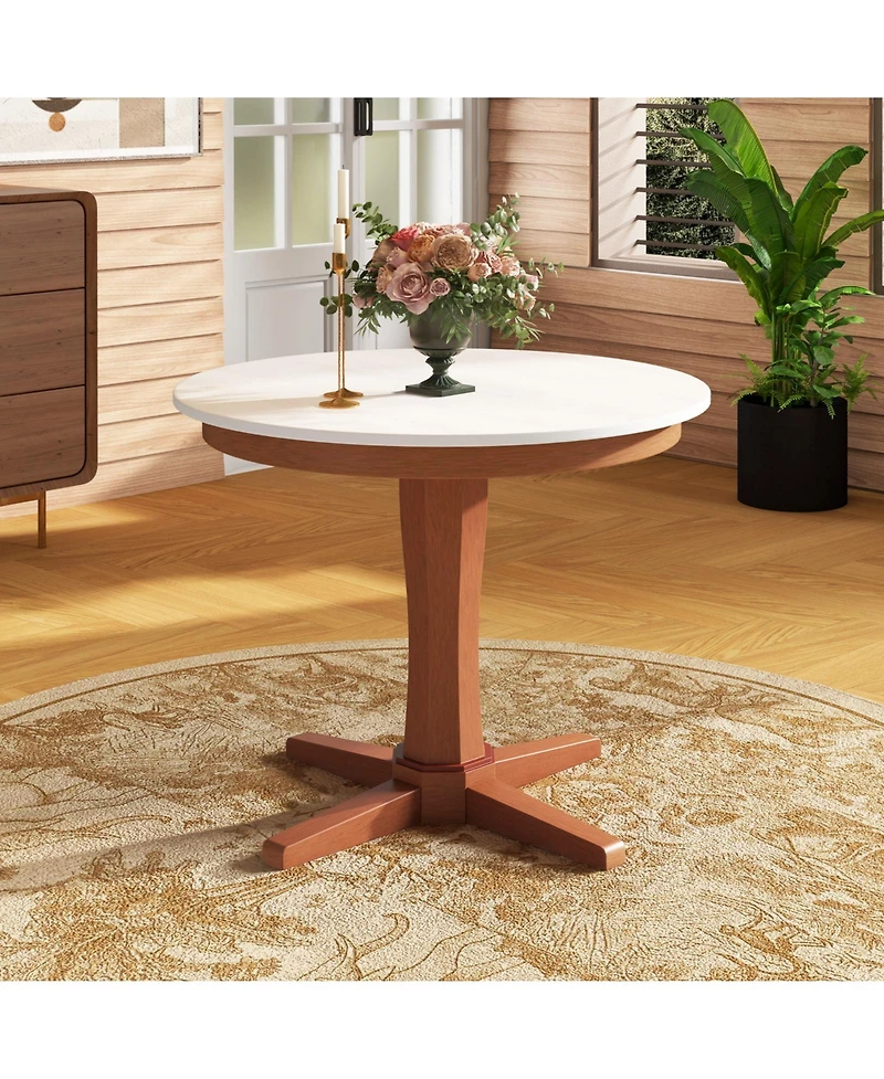 35 Inches Wooden Round Dining Table with Pedestal Base