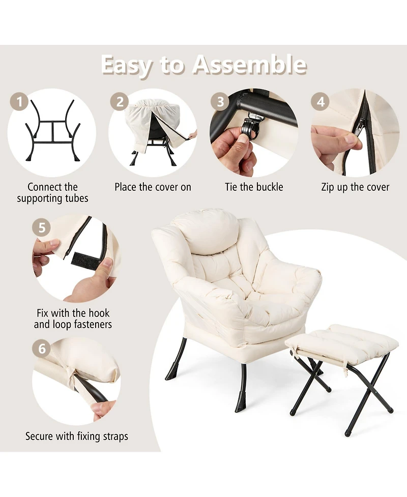 Gouun Modern Accent Sofa Chair with Folding Footrest and Side Pocket
