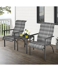 3 Pieces Patio Rattan Bistro Set with High Backrest and Armrest