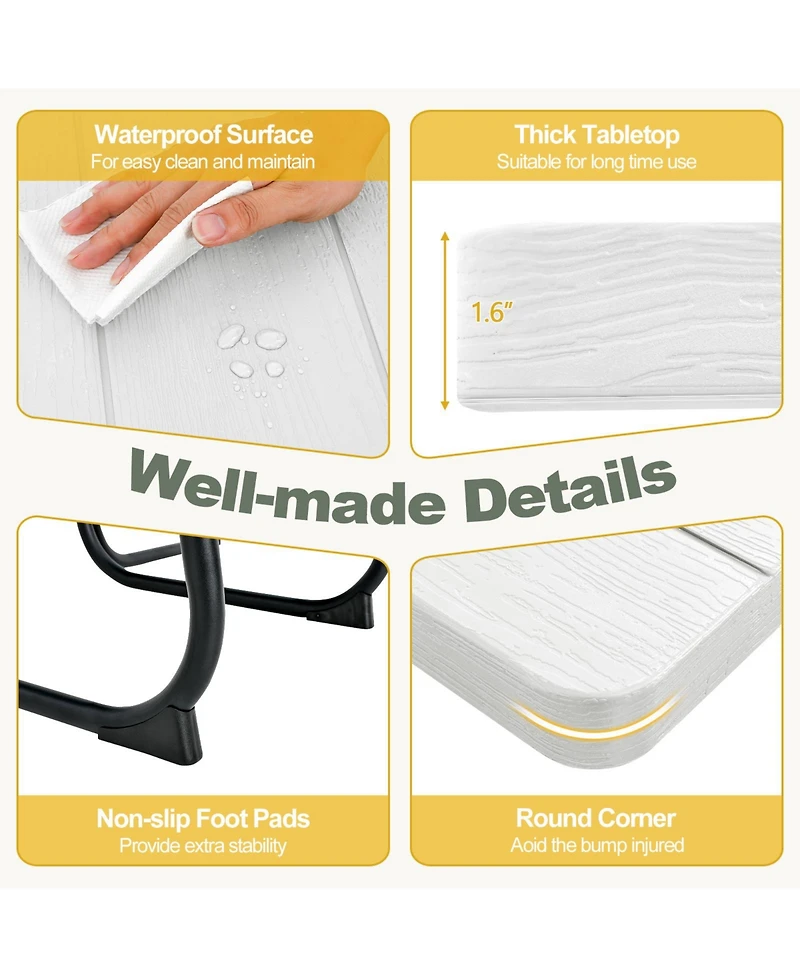 Outdoor Picnic Table with 4 Benches and Umbrella Hole