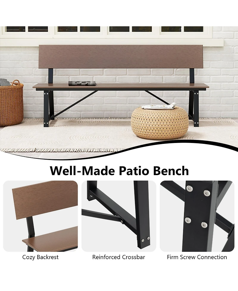 Gouun 72 Inch Extra Long Bench with All-Weather Hdpe Seat & Back for Yard Garden Porch