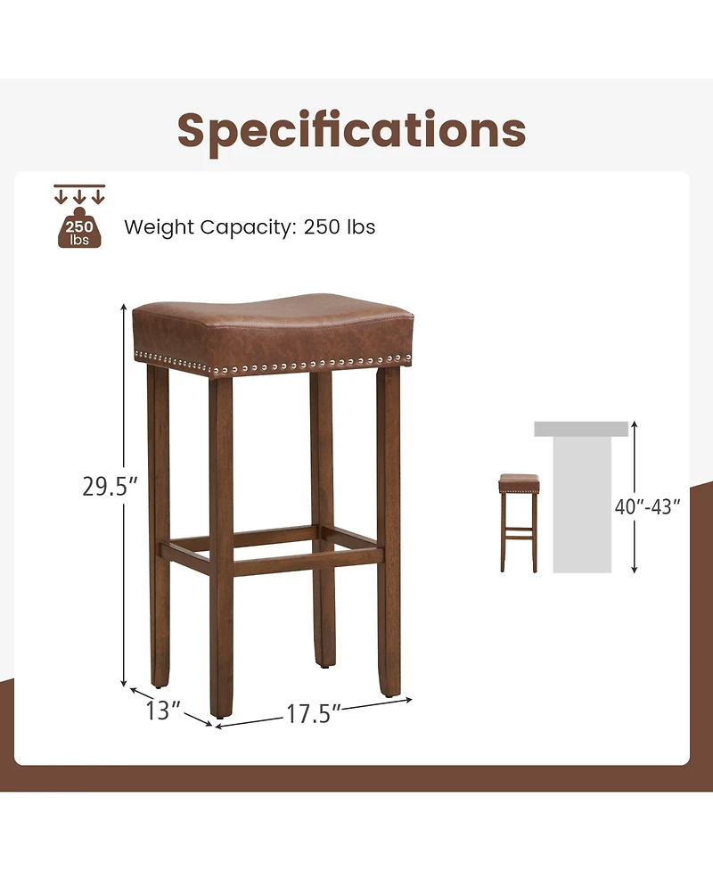 Gouun Upholstered Bar Stools Set of 2 with Footrests for Counter