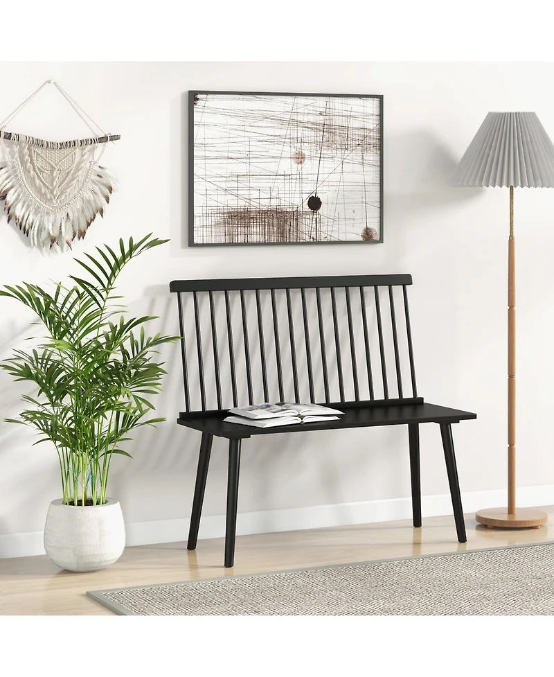 Gouun Entryway Bench for 2 with Spindle Back for Kitchen Dining Room Hallway