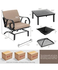 5 Pieces Patio Rocking Chairs and 4-in-1 Fire Pit Table with Fire Poker