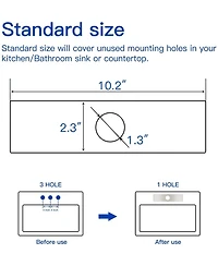 Sink Hole Cover Matte Black 10 Inch 1 or 3 Hole Long Rectangle Cover Deck Plate Faucet Escutcheon for Bathroom or Kitchen Vanity Sink Faucet Stainless