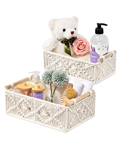 Sorbus 2-Pack Handmade Storage Paper Rope Baskets Set: Bohemian Design for Household Essentials - Durable, Compact, Perfect for All Decor