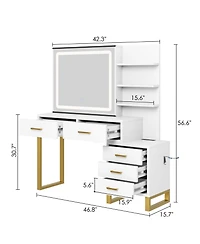 gaomon Vanity Desk with Mirror, Makeup Vanity Desk Charging Station,Led Light with 3 Lighting Modes