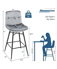Gymax 4 Pcs Velvet Bar Stools Bar Height Dining Chairs w/ Metal Legs Kitchen