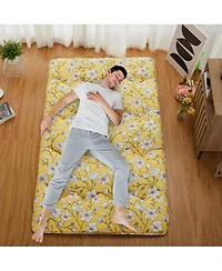 gaomon Japanese Floor Mattress, Twin Size Futon Mattress, Thick Tatami Roll-Up Mattress for Camping & Guest Room, Yellow Flower Design