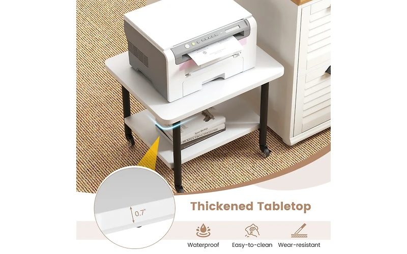 Under Desk Printer Stand with 360° Swivel Casters and Storage Shelves