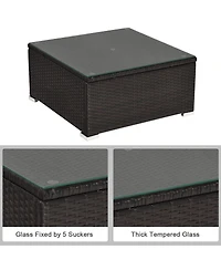 6 Pieces Outdoor Patio Rattan Furniture Set Sofa Ottoman