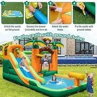 Monkey-Themed Inflatable Water Slide with Jumping Area and Pool with 680W Blower