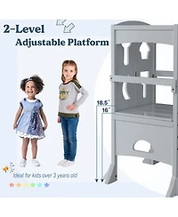 Gouun Boys Folding Wooden Step Stool with Lockable Safety Rail 3+