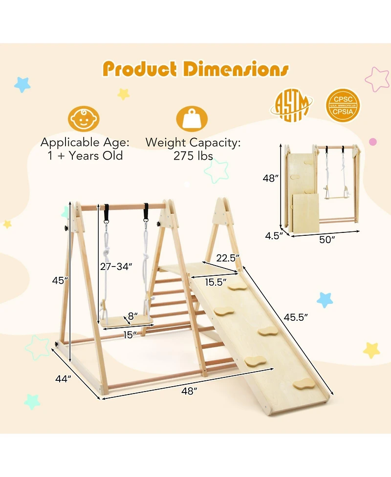Gouun 5-in-1 Indoor Jungle Gym Foldable Climber Playset with Fun Slide and Adjustable Swing