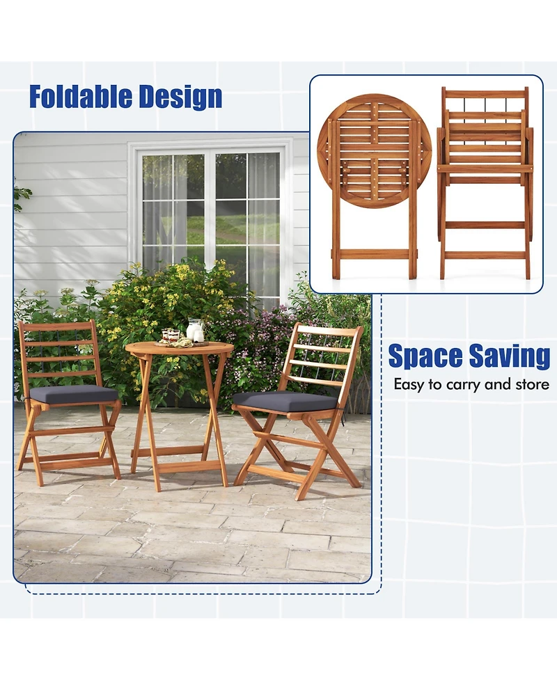 Gouun 3 Pieces Acacia Wood Patio Bistro Set with Cushions
