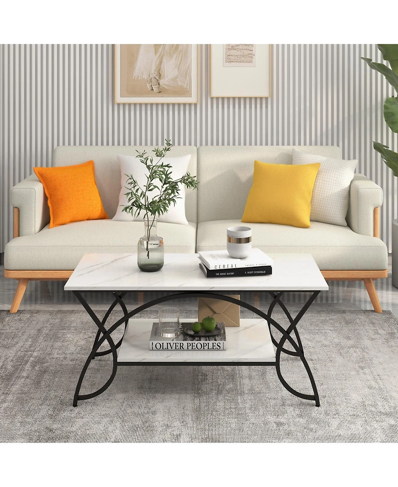 Gouun 2-Tier Faux Marble Table with Marble Top and Metal Frame