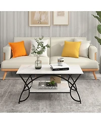 Gouun 2-Tier Faux Marble Table with Marble Top and Metal Frame