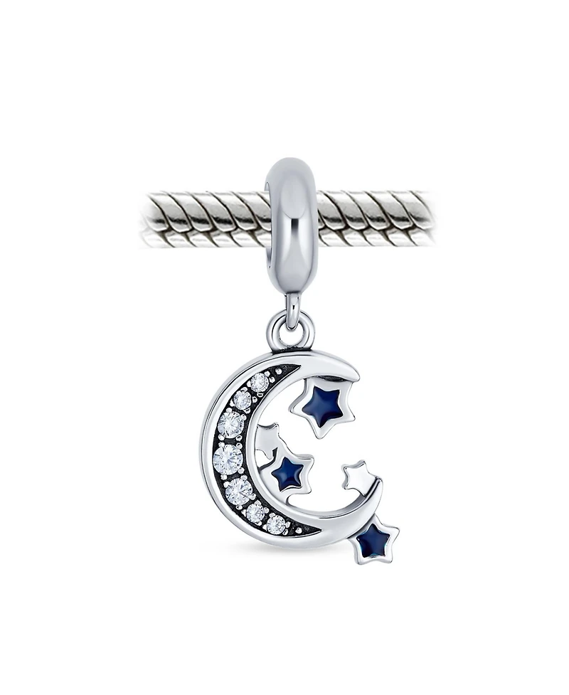 Bling Jewelry Crescent Moon Star Dangle Charm Bead Sterling Silver Bracelet