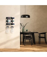 Sorbus Wire & Grey Wood Wine Rack and Glass Holder Wall Mounted for Bottles, Wine Glasses, for Home Bar (Holds 6 Bottles, 6 Glasses)