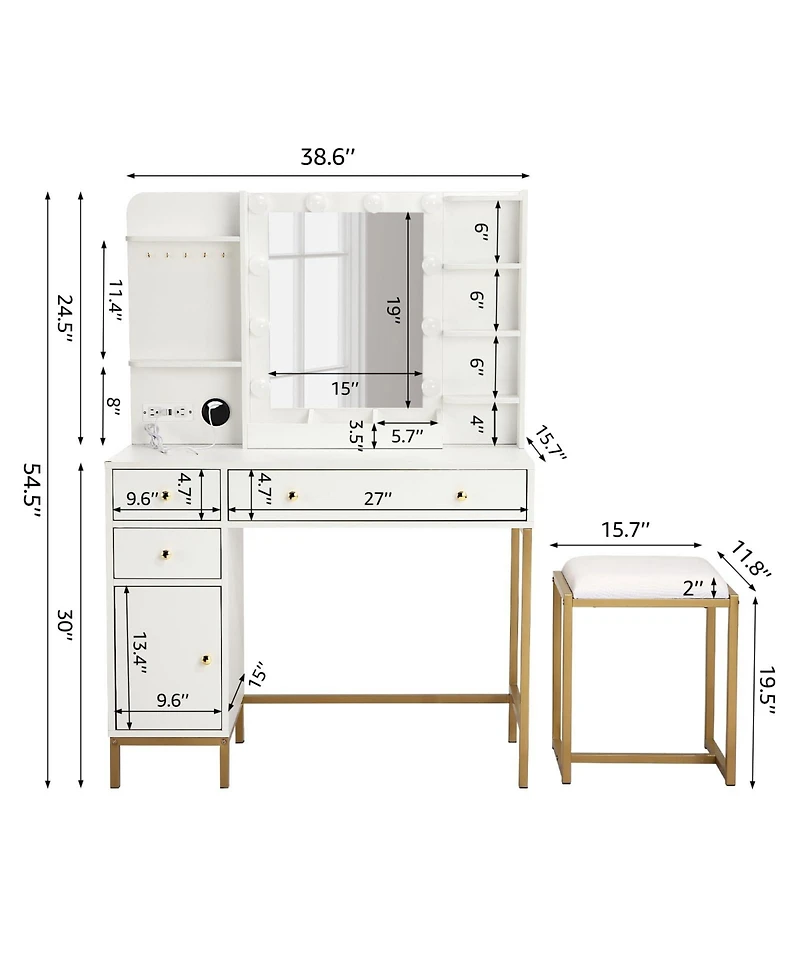 gaomon anity Desk with Mirror, Makeup Vanity Table with Chair & Charging Station