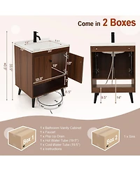 Gymax 25 Inch Wooden Bathroom Vanity Sink Combo with Open Shelf & Sink & Pop Up Drain