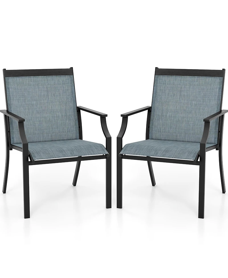 Gymax Set of 2 Patio Dining Chairs Outdoor Armchairs w/ Sturdy Metal Frame
