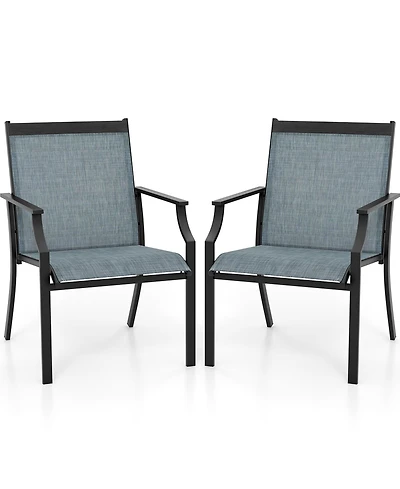 Gymax Set of 2 Patio Dining Chairs Outdoor Armchairs w/ Sturdy Metal Frame