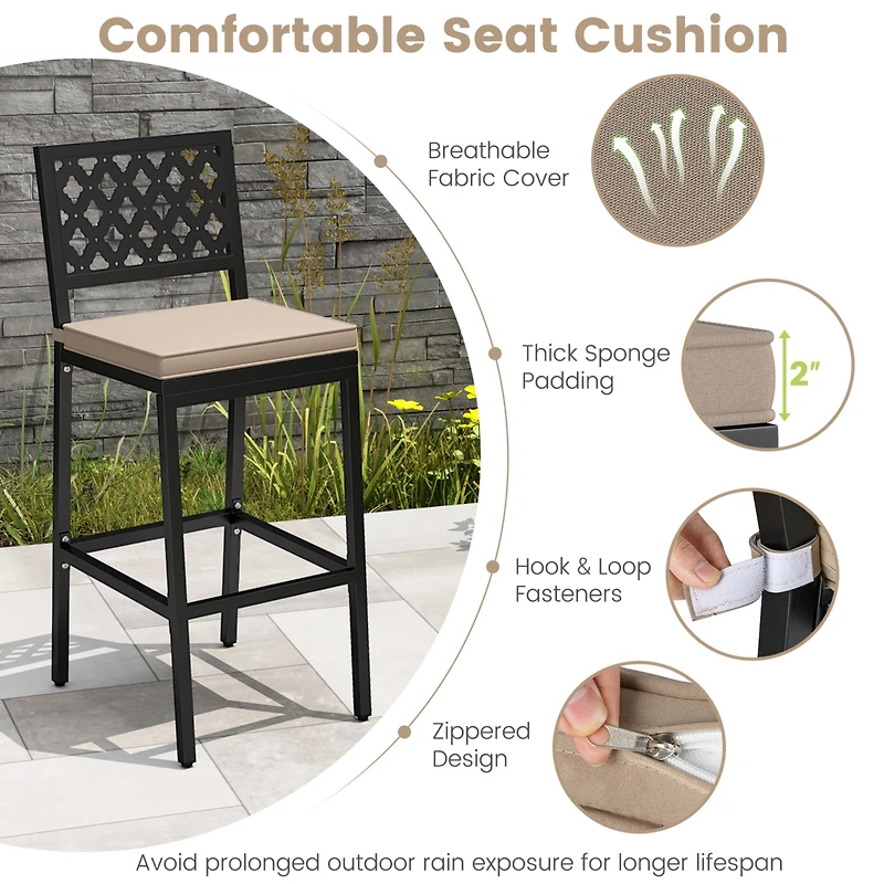 Gymax 4 Pcs Outdoor Bar Stools 27 Counter Height Barstools w/ Removable Cushions