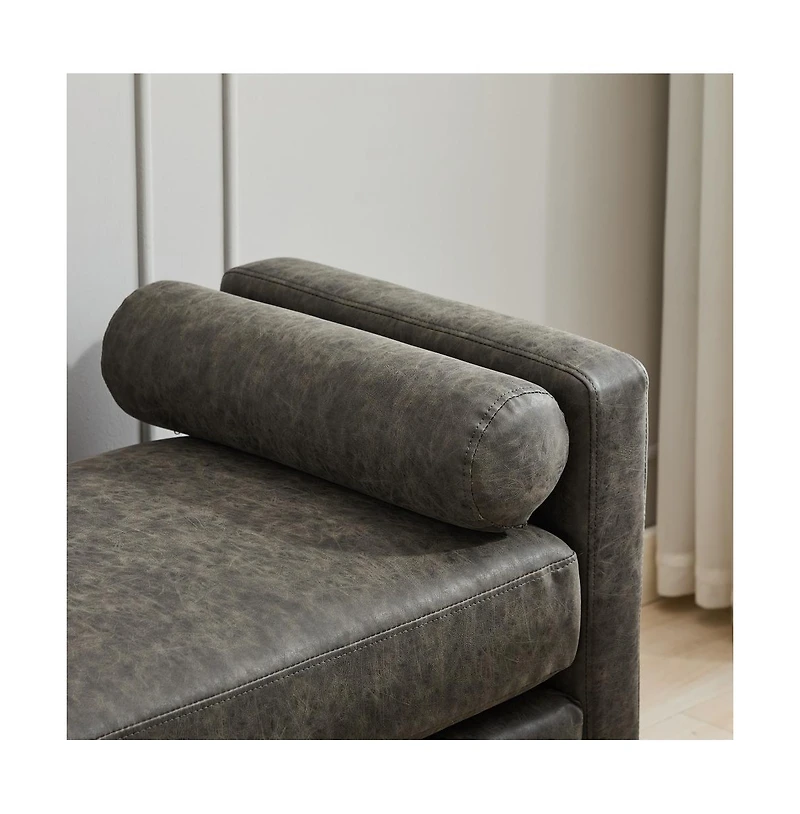 66" Upholstered Bench Daybed Ottoman with Wood Legs for Bedroom, Living Room, Entryway-The Pop Home