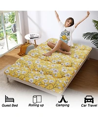 gaomon Japanese Floor Mattress, Full Size Futon Mattress, Thick Tatami Roll-Up Mattress for Camping & Guest Room, Yellow Flower Design