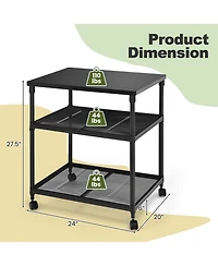 Gouun 3 Tier Printer Stand Rolling Fax Cart with Adjustable Shelf and Swivel Wheels