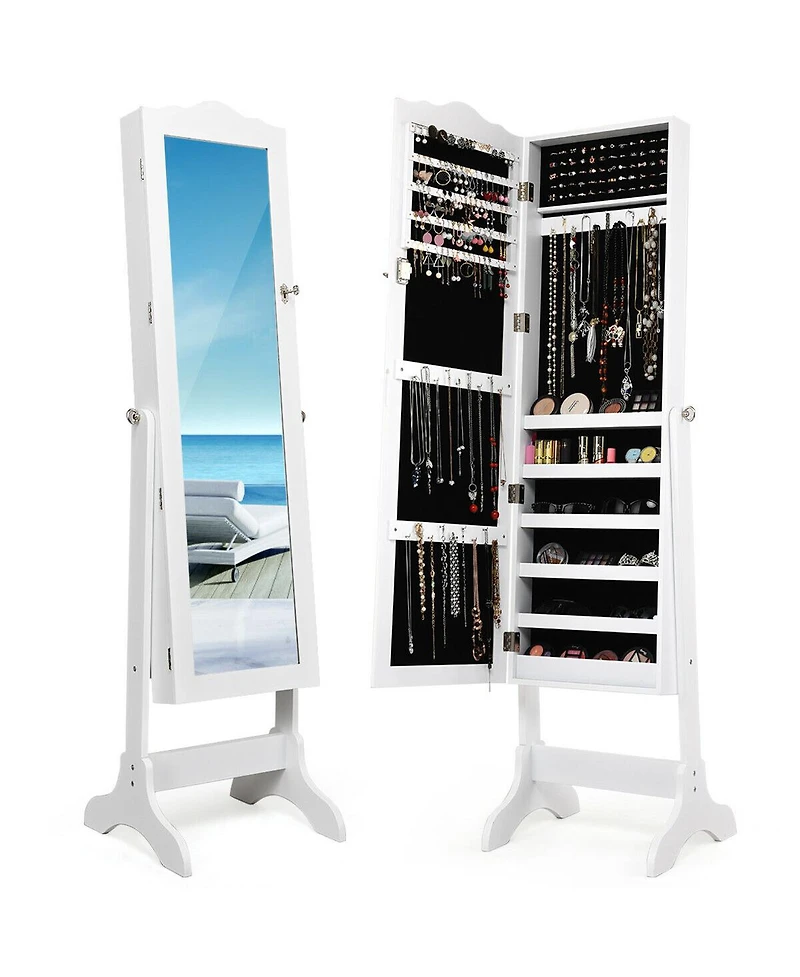 Gouun 4-Angle Tilting Mirrored Lockable Jewelry Cabinet with Large Storage Capacity
