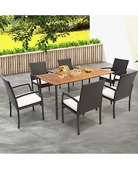 Gouun Patio Acacia Wood Dining Table with Umbrella Hole and Metal Legs