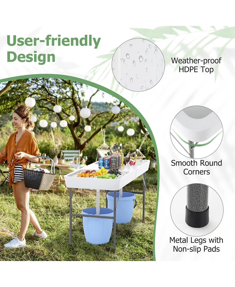 Gouun 5 Ft Folding Ice Cooler Table with Double Sinks for Camping Party Picnic Wedding