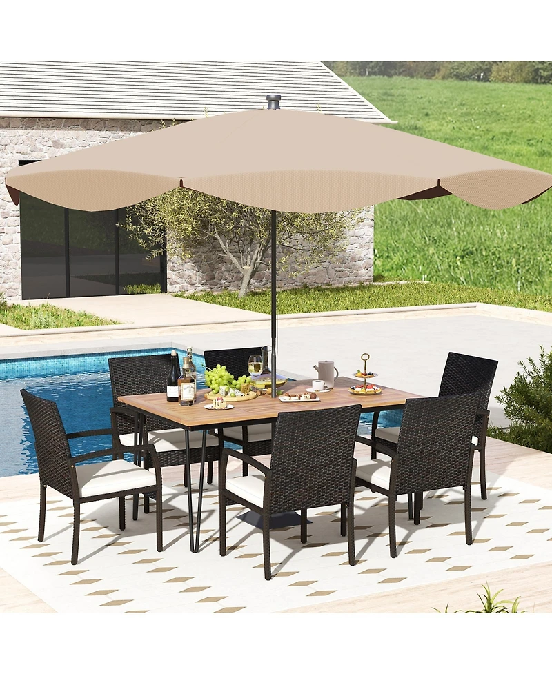Gouun 7 Pieces Patio Dining Set with Acacia Wood Dining Table for Porch Backyard Garden Poolside