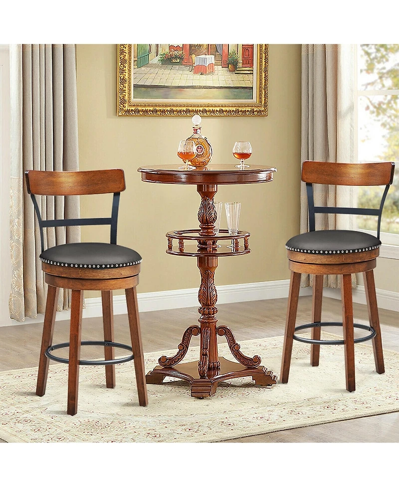 Gymax Set of BarStool 25.5'' Swivel Counter Height Dining Chair with Rubber Wood Legs
