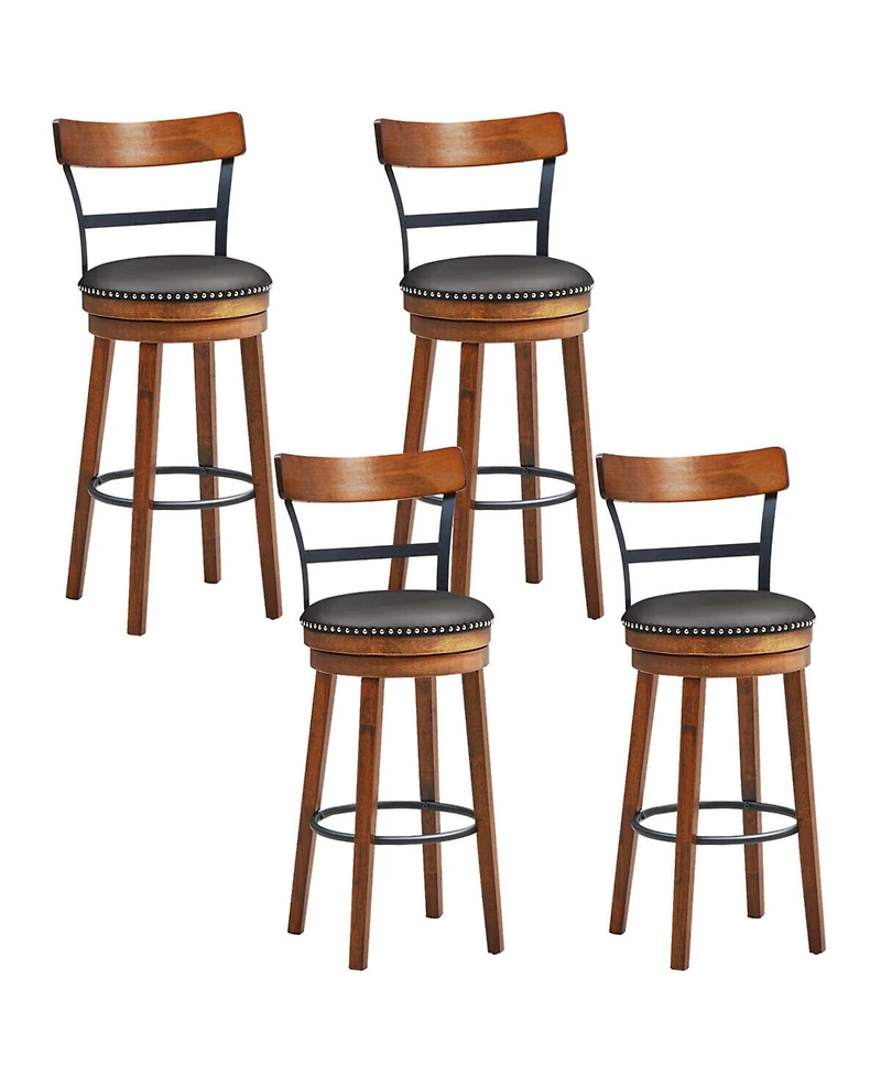 Gymax Set of 4 BarStool 30.5'' Swivel Pub Height Dining Chair with Rubber Wood Legs