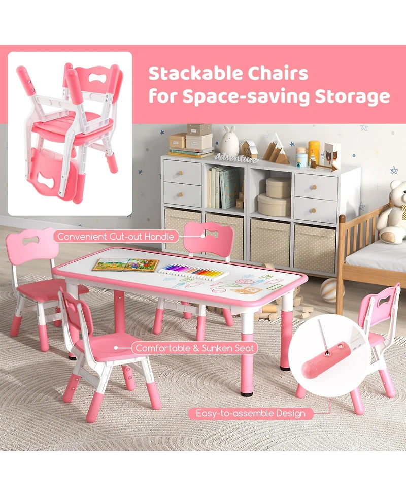 Gouun Kids Table and Chairs Set for 4 with Graffiti Desktop