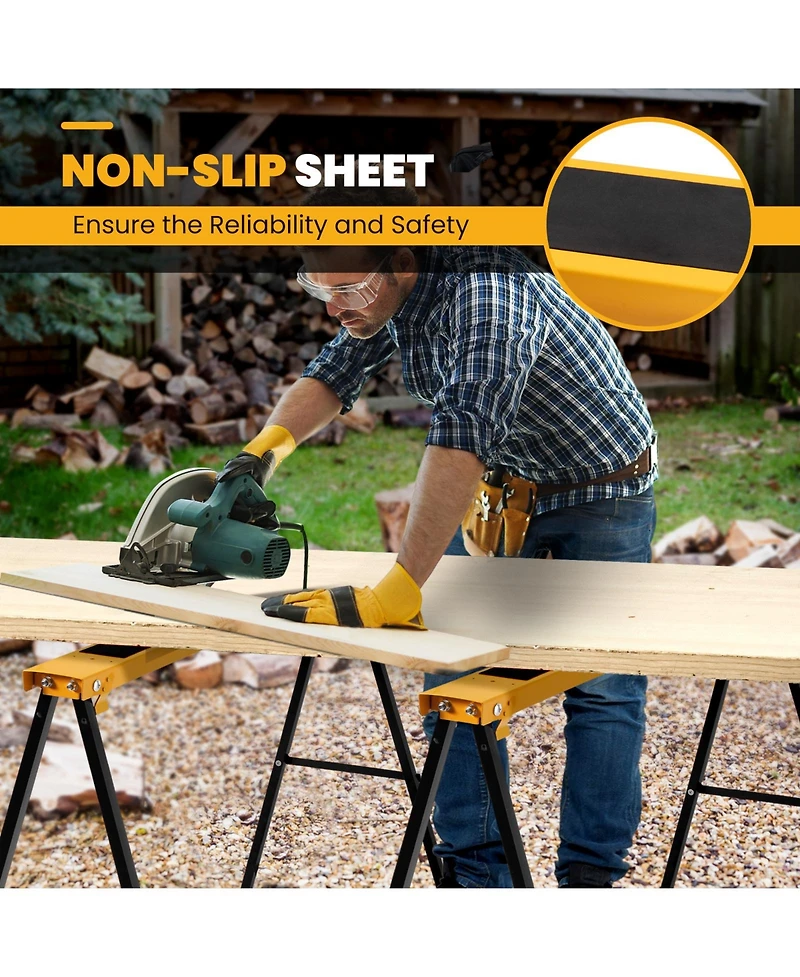 Gouun 2 Pack Heavy Duty Sawhorse with Steel Folding Legs